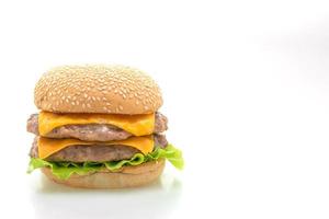 Schweinefleisch-Hamburger oder Schweinefleisch-Burger mit Käse isoliert auf weißem Hintergrund foto