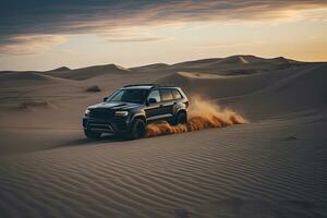 Luxus Auto auf Sand Dünen. generativ ai foto