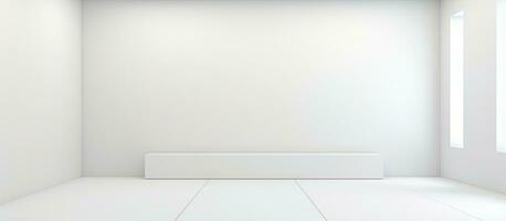 ein minimal Weiß Zimmer mit ein leeren Mauer Hintergrund und Vorderseite Box foto