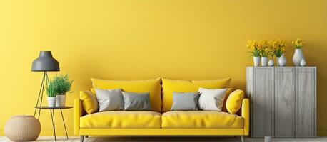 Leben Zimmer mit Ostern thematisch Dekorationen und Gelb Möbel foto