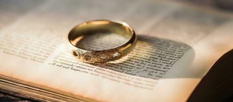 Schmuck gefunden im Buch mit Hochzeit Ring foto