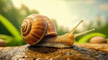 Schnecke auf ein Felsen oben ai generativ foto