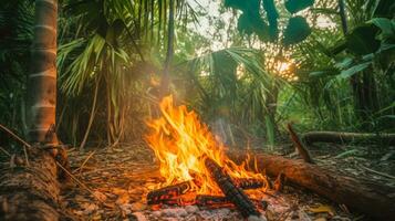 Lagerfeuer Entspannung im das Wildnis ai generiert foto