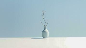 Single Ast im Weiß Vase ein einfach und elegant Bild mit Negativ Raum ai generiert foto