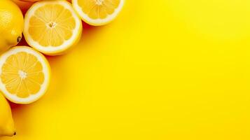 ein frisch und saftig Zitrone Gelb Hintergrund ein perfekt Wahl zum Hinzufügen ein Zitrusfrüchte Twist zu Ihre Projekte ai generativ foto