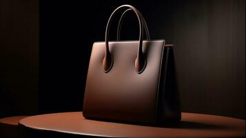 Luxus Leder Handtasche und minimalistisch Hintergrund. erstellt mit generativ ai foto
