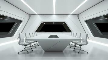 modern Konferenz Zimmer mit Weiß futuristisch Stil. Büro Arbeitsplatz zum Mannschaft treffen. generativ ai foto