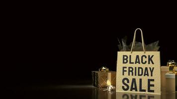 das Einkaufen Tasche und Geschenk Box zum schwarz Freitag Konzept 3d Rendern foto
