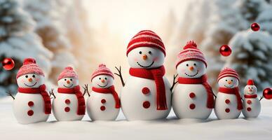 Winter Urlaub Weihnachten Hintergrund Banner - - Nahansicht von Schneemänner auf schneebedeckt Bokeh Hintergrund - - ai generiert Bild foto