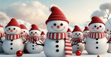 Winter Urlaub Weihnachten Hintergrund Banner - - Nahansicht von Schneemänner auf schneebedeckt Bokeh Hintergrund - - ai generiert Bild foto