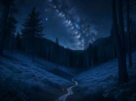 mystisch Mondschein Wald heiter Natur Nacht Hintergrund, ai generativ foto