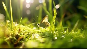 Schmetterling im Flug und Blumen Anemonen im Wald auf Natur. Schmetterling. generativ ai foto