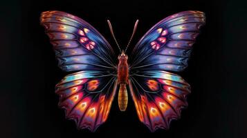 ein schön Schmetterling isoliert auf ein schwarz Hintergrund. Schmetterling. generativ ai foto