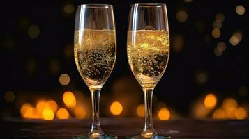 Champagner Brille. Feier Neu Jahr. generativ ai foto