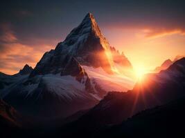 Berg Sonnenuntergang atemberaubend Natur beim Dämmerung, ai generativ foto