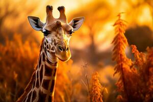 Giraffe im das Feld, generativ ai foto