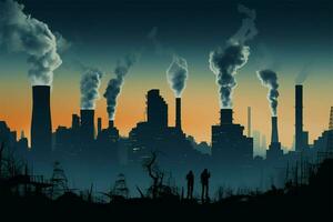 städtisch Industrie Veröffentlichungen Luft Verschmutzung, Funken drücken Umwelt Sorgen ai generiert foto