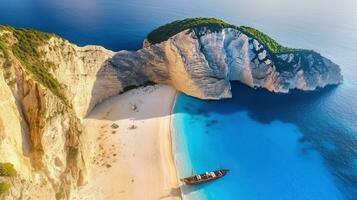 ionisch Inseln, Zakynthos, Navagio Strand. Griechenland. generativ ai foto