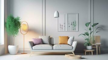 farbig Minimalis Leben Zimmer Design, einfach fiktiv, anspruchsvoll, Produkt Design, Möbel Design, Weiß Hintergrund. generativ ai foto