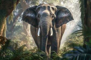 Tier. thailändisch Elefant im das Wald. generativ ai. foto