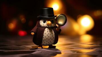 ein Sherlock Pinguin das Detektiv. generativ ai foto