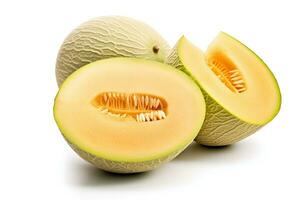 Süss Melone und geschnitten Süss Melone isoliert auf Weiß Hintergrund. generativ ai foto
