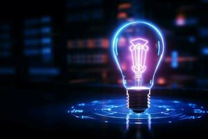 elektrisch Lampe Hologramm die Geschenke selbst, bereit zum personalisiert Inhalt ai generiert foto