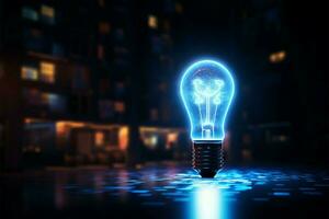 Raum zum Mitteilungen, elektrisch Lampe Hologramm leuchtet Kommunikation Chancen ai generiert foto