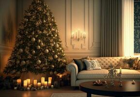 schön Weihnachten Baum Dekoration, modern Weihnachten Leben Zimmer Innere Design, Kerze rei.. foto