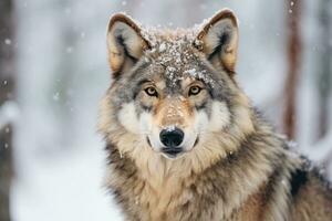 Erwachsene Wolf im Winter Schnee. generativ ai. foto