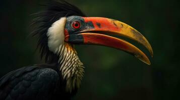 ein großartig Nashornvogel, ebenfalls bekannt wie das großartig indisch Nashornvogel oder großartig gescheckt Nashornvogel, ist einer von das größer Mitglieder von das Nashornvogel Familie. generativ ai foto