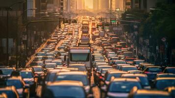 viele von der Verkehr Marmeladen während eilen Stunde. generativ ai foto