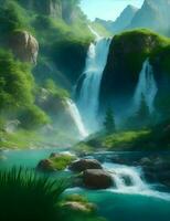 Berg Wasserfall, Berg Landschaft Illustration foto