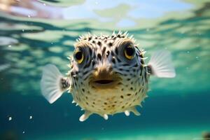 Kugelfisch Baden, unter Wasser Fotografie ai generativ foto