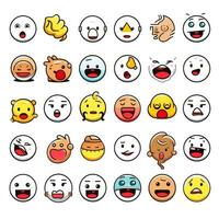 einstellen von Karikatur Gesichter Ausdrücke, Gesicht Emojis, Aufkleber, Emoticons, Karikatur komisch Maskottchen Zeichen Gesicht Satz, generativ ai Illustration foto