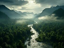 Antenne Aussicht von Regen Wald beim das Tageslicht ai generativ foto