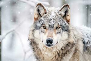 Erwachsene Wolf im Winter Schnee. generativ ai. foto