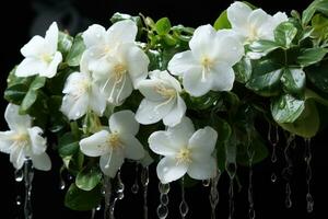 Girlande von Jasmin, Blumen schön gefertigt, Beliebt im Süd Indien wie ein Ornament zum Mädchen und Frauen. foto