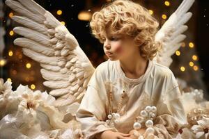 Mädchen gekleidet wie ein Engel beim Weihnachten, Illustration foto