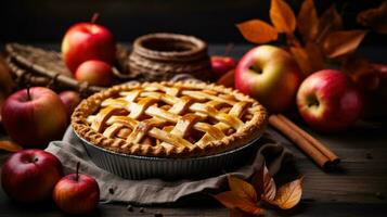 Herbst Hintergrund mit Apfel Kuchen foto