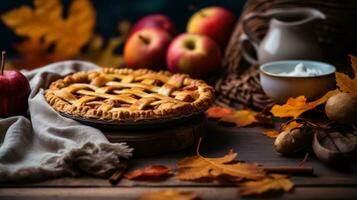 Herbst Hintergrund mit Apfel Kuchen foto