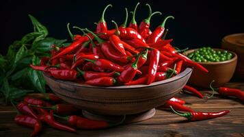 rot Chili Pfeffer im ein Schüssel auf das Tisch. generativ ai foto