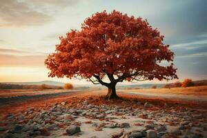 Stürze Schönheit Baum Blätter Mischung mit das Himmel, Erstellen ein zauberhaft Landschaft ai generiert foto