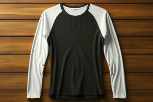 glatt 3d Raglan T-Shirts, schwarz und Weiß minimalistisch, stilvoll Rendern ai generiert foto