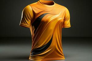 dynamisch Sport T-Shirt Attrappe, Lehrmodell, Simulation Fußball Jersey Design, leer Uniform ai generiert foto