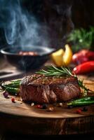 ein Lamm Steak mit Gemüse und Fleisch auf ein Grill foto