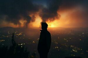 städtisch SMOG, Husten Silhouetten, das Kampf gegen Lunge Krebs ai generiert foto