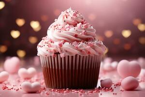 Cupcake geschmückt mit Herz geformt Glasur, ein perfekt behandeln zum irgendein Gelegenheit ai generiert foto