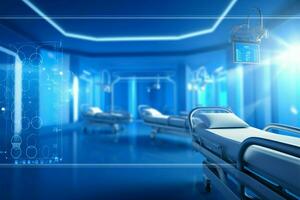 medizinisch Thema, ein geräumig Blau Hintergrund mit Zimmer zum Text ai generiert foto