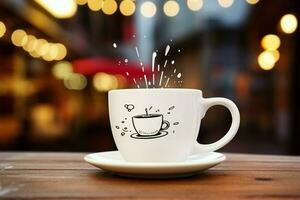 Weiß Kaffee Tasse schließen oben verbessert das Hintergrund von ein Anfang Konzept ai generiert foto